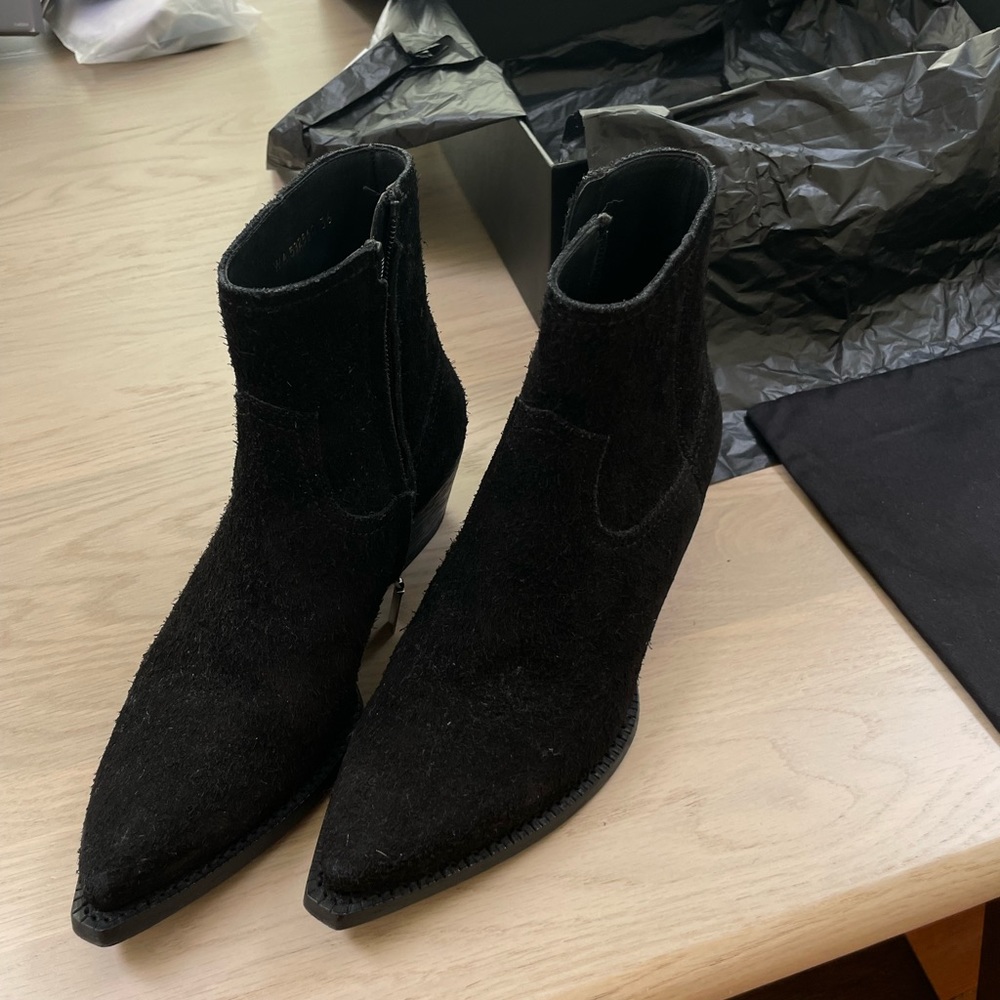 YSL Saint Laurent Lukas western suede ankle boots